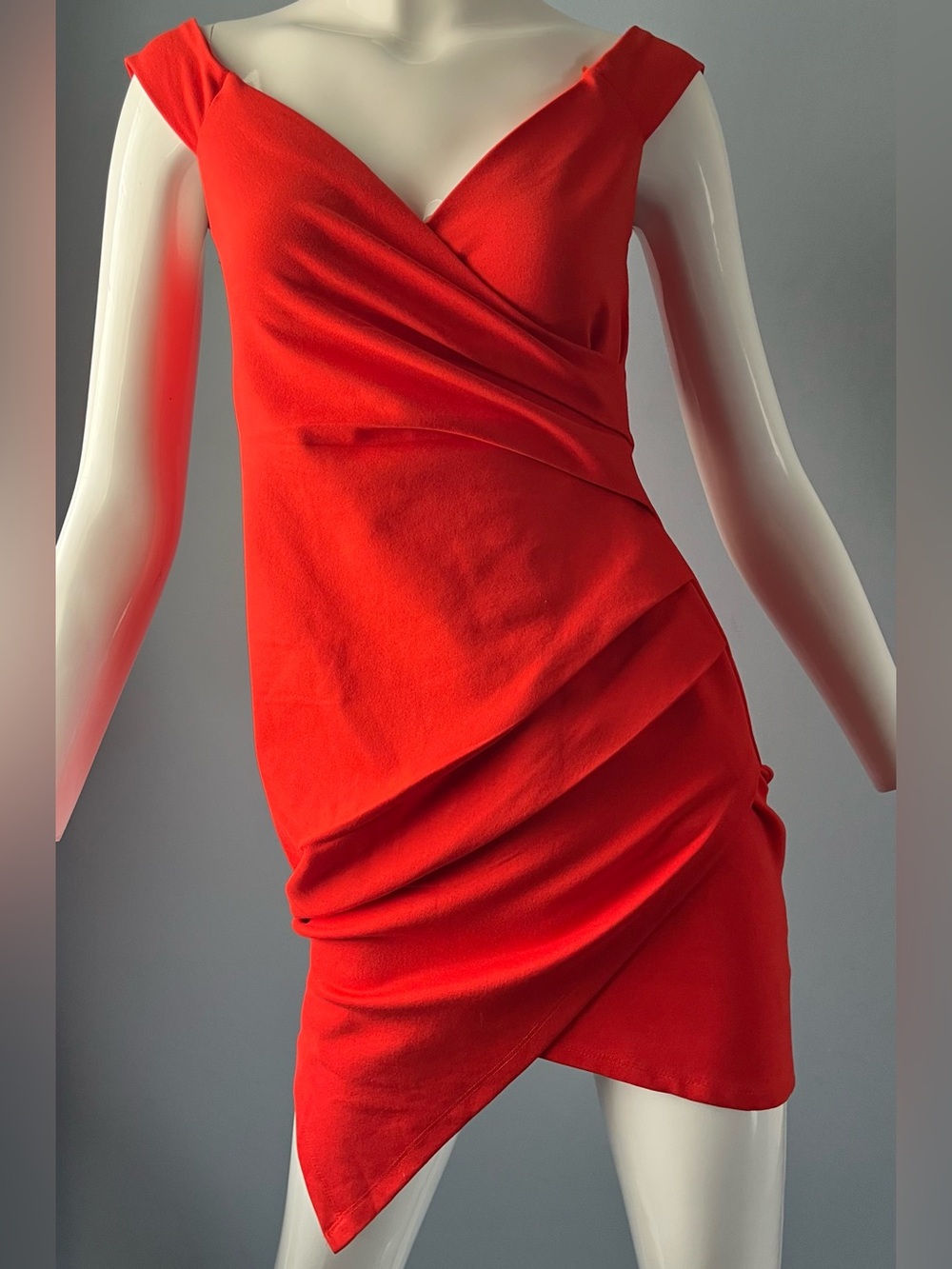 NWT Fashion Nova Orange-Red Cotton Off-Shoulder Asymmetrical Mini Dress Size S